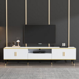 "Btm Modern Tv Stand, 4 Doors And 1 Drawer, Marble Look, 200X40X46Cm, White, For 90"" Tv" - thumbnail 3