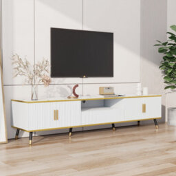 "Btm Modern Tv Stand, 4 Doors And 1 Drawer, Marble Look, 200X40X46Cm, White, For 90"" Tv" - thumbnail 2