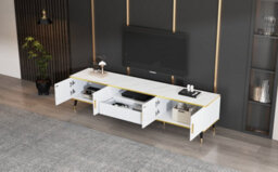 "Btm Modern Tv Stand, 4 Doors And 1 Drawer, Marble Look, 200X40X46Cm, White, For 90"" Tv" - thumbnail 8