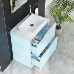 Royal Bathrooms Evora 700mm Powder Blue Fluted Floor Standing Countertop Vanity Unit 2 Drawer With Qubix Basin - thumbnail 3