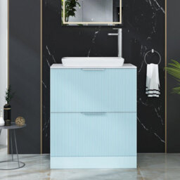 Royal Bathrooms Evora 700mm Powder Blue Fluted Floor Standing Countertop Vanity Unit 2 Drawer With Qubix Basin - thumbnail 1