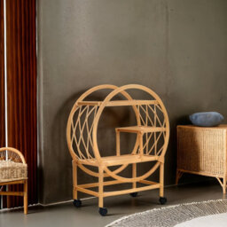 Orsina Mobile Rattan Bar Trolley, Sustainable Drink Cart, Versatile Serving Trolley, Compact Rattan Drinks Trolley - thumbnail 2
