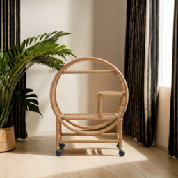 Orsina Mobile Rattan Bar Trolley, Sustainable Drink Cart, Versatile Serving Trolley, Compact Rattan Drinks Trolley - thumbnail 3