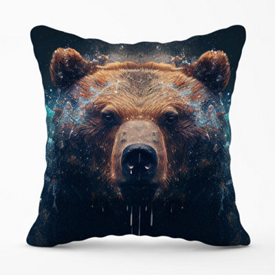 Warren Reed Designer Brown Bear Face Splashart Cushions 45Cm X 45Cm - image 1