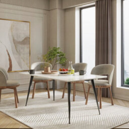 Marmol Blanco White Marble Effect 140Cm Dining Table With Black Legs