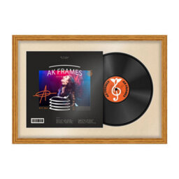 "AK Frames 25X17"" Oak Classic Vinyl Record Frame With Ivory Mount For 12 Inch Lp Cover & Disc - Overlapped Design" - thumbnail 1