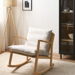 Wyld And Coco Nordicnest Rocking Armchair - Light Beige Fabric, Rubberwood Frame, Compact Scandinavian Design - thumbnail 2
