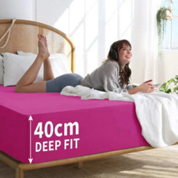 "Ameha Hot Pink Fitted Sheet 40Cm Extra Deep Pocket Elastic Corners Soft Microfiber Fitted Sheet 16"" Super King 180X200Cm" - thumbnail 4