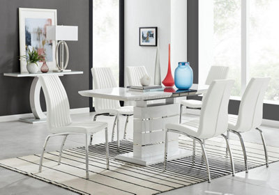 Furniturebox Uk Renato 120Cm High Gloss Extending Dining Table And 6 White Isco Chairs - image 1