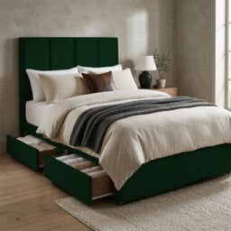 "Adore Designs Stafford Plush Velvet Divan Bed, 50"" Headboard & Mattress - 4Ft Small Double - Emerald Green - 0 Drawers" - thumbnail 1