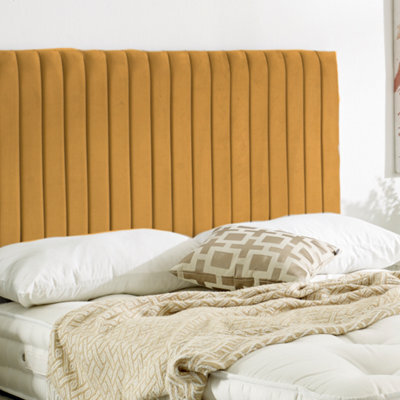 "Urban Textures Luxury 26"" High Velvet Fabric Upholstered Bed Headboard Thin Vertical Lines - Mustard" - image 1