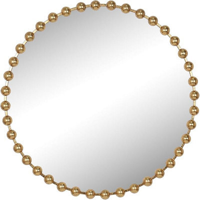 Biznest 80 Cm Circular Metal Beaded Border Wall Mirror Luxurious Gold Finish Elegant Look Home Decor Badroom Living Room - image 1