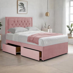 Pink Plush 3Ft Single Bed With Matttress  2 Storage Drawers And 20 Inch Borderd Headboard - thumbnail 1