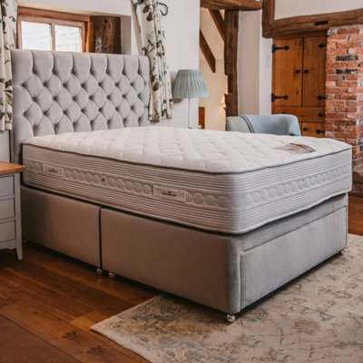Divan Base Direct Sophia Briar-Rose Clemence 1000 Pocket Sprung Memory Foam Luxury Divan Bed Set 4Ft6 Double Continental - Plush Light Silver - image 1