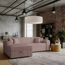 Santos L Corner Sofa Bed For Living Room Chipboard Frame Polyurethane Foam 253X166X79Cm Pink Left