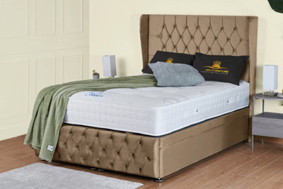 UKBEDFURNITURE Edwina Plush Beige End Opening Divan Ottoman Bed With 54 Inch Headboard - image 1