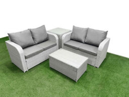 Fimous 4 Seater Outdoor Love Sofa Set Rattan Garden Furniture Set Rectangular Coffee Table Side Table Light Grey - thumbnail 1