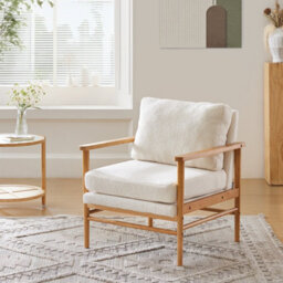 Thehotsale Accent Chair Teddy Fabric Upholstered Armchair With Wood Frame Fluffy Comfy Single Sofa For Home - thumbnail 2