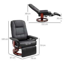 Black Ergonomic Recliner Sofa Chair Pu Leather Armchair Lounger With Footrest - thumbnail 2