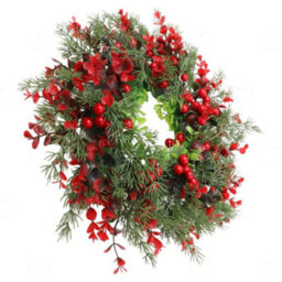 Amorly Artificial Pine Holly Red Berry Christmas Wreath, Hanging Door Garland, Classic Festive Ornament For Xmas Holiday Party Decoration - thumbnail 1
