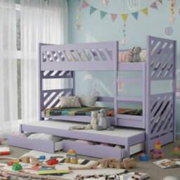Triple Bunk Bed Mateo K With Mattress And Underbed Storage Drawers Lavender - thumbnail 2