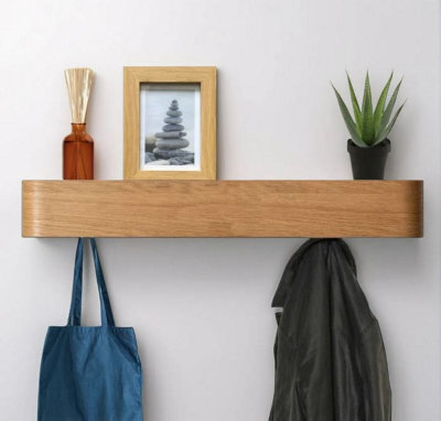 Magna Retail Oak Coat Rack Wall Mounted With Shelf And 8 Hidden Hooks Modern Coat Stands For Hallway Solid Wood Veneer Panel - image 1