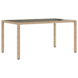 Berkfield Garden Table With Glass Top Beige 150X90X75 Cm Poly Rattan - thumbnail 2