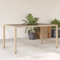 Berkfield Garden Table With Glass Top Beige 150X90X75 Cm Poly Rattan - thumbnail 1