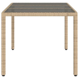Berkfield Garden Table With Glass Top Beige 150X90X75 Cm Poly Rattan - thumbnail 5