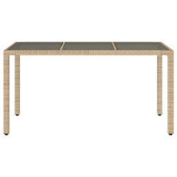Berkfield Garden Table With Glass Top Beige 150X90X75 Cm Poly Rattan - thumbnail 4