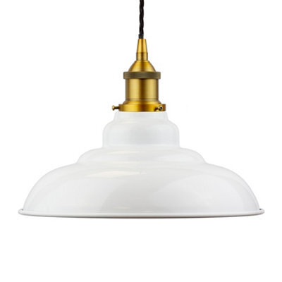 White St Edmund's Painted Dome Pendant Light With Antique Gold Lamp Holder And Black Twisted Cable - Se Home - image 1