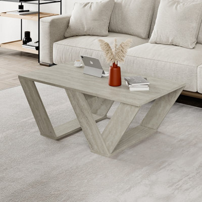 Decortie Pipra Modern Multipurpose Coffee Table 110Cm Open Shelf Travertine Living Room H 40Cm - image 1