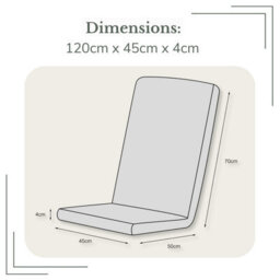 SOFTILLO High Back Garden Chair Cushion Waterproof Outdoor Patio Recliner Seat Pad Luxury Furniture Support 120X45X4Cm Graphite - thumbnail 3