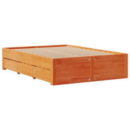 Berkfield Bed Frame Without Mattress With Drawers Wax Brown 140X190 Cm Solid Wood Pine - thumbnail 3