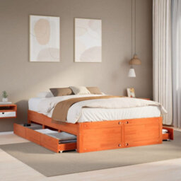 Berkfield Bed Frame Without Mattress With Drawers Wax Brown 140X190 Cm Solid Wood Pine - thumbnail 1