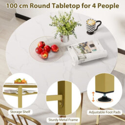 Gainoom 5 Piece White Dining Table Set Modern Space-Saving Dinette Furniture W/ Storage Rack & Metal Frame - thumbnail 9