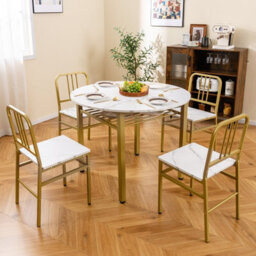 Gainoom 5 Piece White Dining Table Set Modern Space-Saving Dinette Furniture W/ Storage Rack & Metal Frame - thumbnail 3