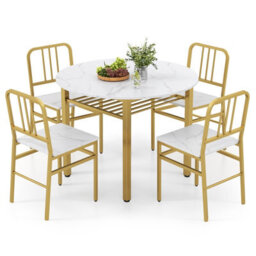 Gainoom 5 Piece White Dining Table Set Modern Space-Saving Dinette Furniture W/ Storage Rack & Metal Frame