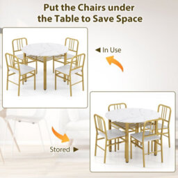 Gainoom 5 Piece White Dining Table Set Modern Space-Saving Dinette Furniture W/ Storage Rack & Metal Frame - thumbnail 7