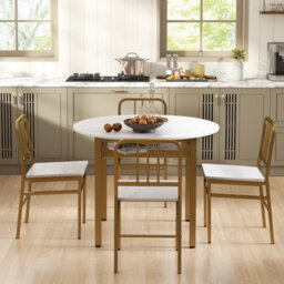 Gainoom 5 Piece White Dining Table Set Modern Space-Saving Dinette Furniture W/ Storage Rack & Metal Frame - thumbnail 6