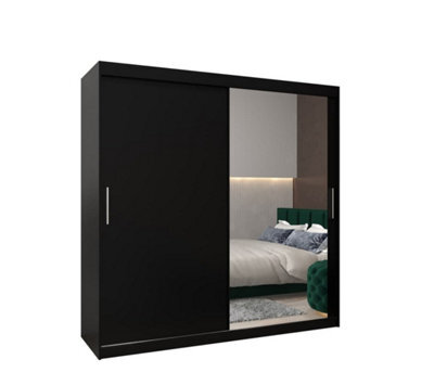 Arte Tokyo 02 Contemporary Mirrored 2 Sliding Door Wardrobe 9 Shelves 2 Rails Black Matt (H)2000mm (W)2000mm (D)620mm - image 1