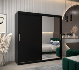 Arte Tokyo 02 Contemporary Mirrored 2 Sliding Door Wardrobe 9 Shelves 2 Rails Black Matt (H)2000mm (W)2000mm (D)620mm - thumbnail 2