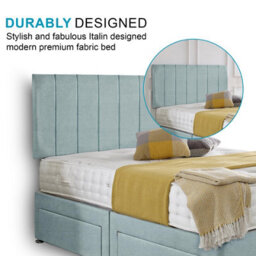 Dining Tables Oslo Matching Headboard Divan Set, 2 Drawer On Same Side With Sprung 1500 Comfort Mattress - Chenille Pale Blue - Double - thumbnail 3