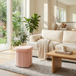 Urbn-Living Heart Shape Boucle Storage Ottoman Stool With Lid, Teddy Fabric Pouffe Seat - Pink - thumbnail 4