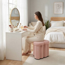Urbn-Living Heart Shape Boucle Storage Ottoman Stool With Lid, Teddy Fabric Pouffe Seat - Pink - thumbnail 3