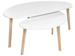 Wyld And Coco Compact White Laminated Mdf Coffee Tables Set Of 2 With Pine Wood Legs - Irregular Shape, Matt Finish - thumbnail 2
