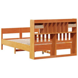 Berkfield Bookcase Bed Without Mattress Wax Brown 150X200Cm King Size Solid Wood Pine - thumbnail 6
