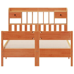 Berkfield Bookcase Bed Without Mattress Wax Brown 150X200Cm King Size Solid Wood Pine - thumbnail 4
