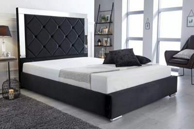 Stratus Interiors Cambridge Mirror Bed Diamond Pattern Velvet Fabric - Add Professional Assembly & Delivery- Single - No Storage Type - image 1