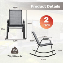 Costway Patio Rocking Chair Set Of 2 Outdoor All-Weather Metal Rockers - thumbnail 3